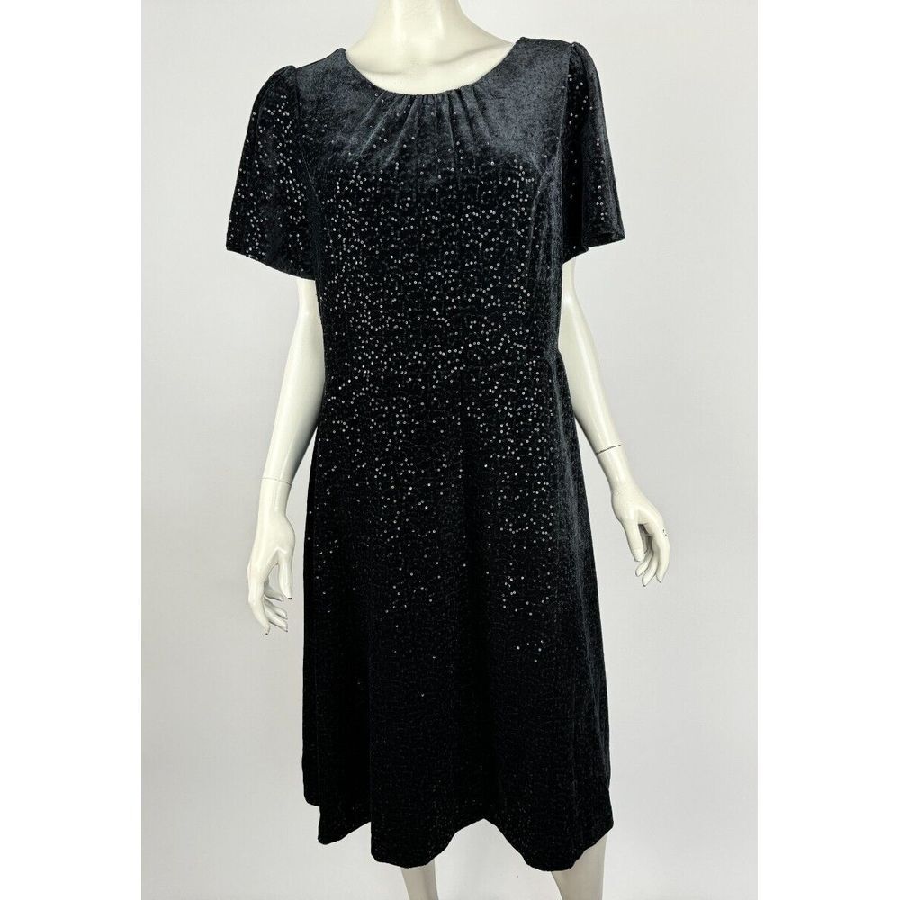 Talbots Sequin Velvet Dress Women 12 NWT Short Sleeve‎ Stretch Scoop neck